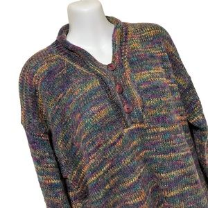Vintage Spice of Life Purple Green Gold Quarter Button Knit Sweater